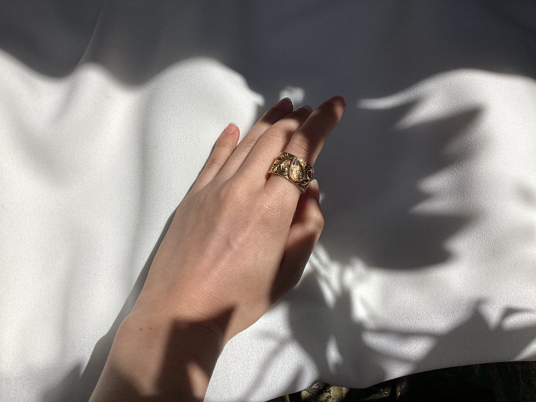 K18YG 12MM LIGHT YELLOW DIAMOND  FILIGREE RING