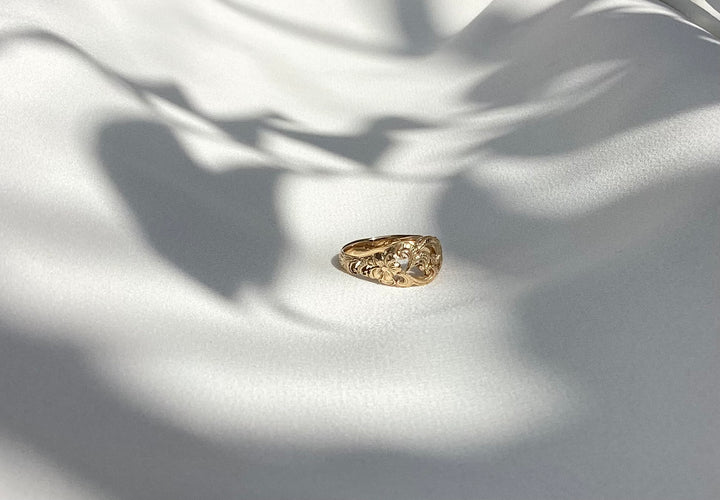 K18YG 9MM OVAL FILIGREE RING