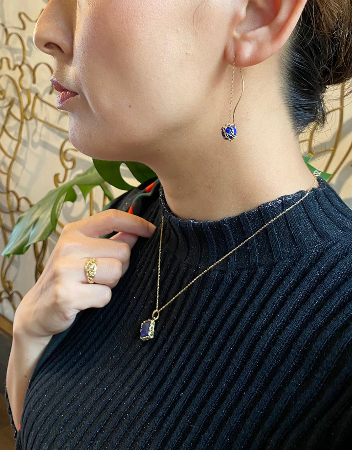 LAPIS STAR CHAIN EARRINGS